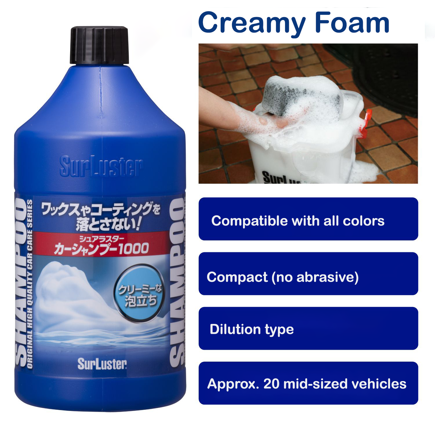 Reliable shampoo wash liquid and wax for cars with creamy foam