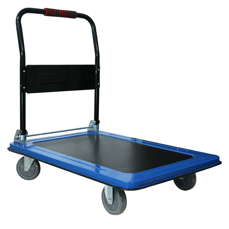 Black heavy duty foldable steel warehouse hand platform truck trolley 300kg