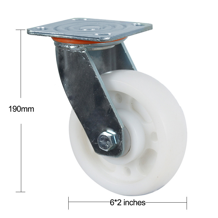 Industrial 5 inch nylon universal caster wheel with brake heavy duty white nylon 6 inch with bearing