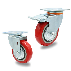 4 inch swivel plate medium duty pu caster 4 inch trolley wheels with brakes