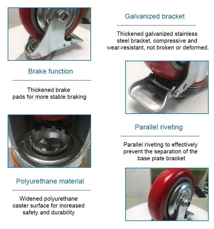 4 inch swivel plate medium duty pu caster 4 inch trolley wheels with brakes