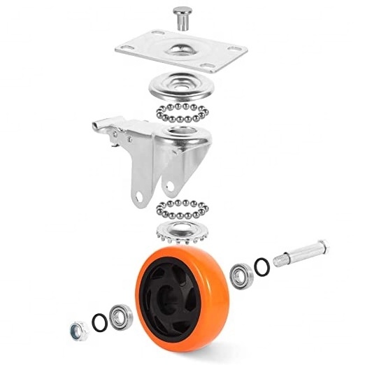 3 4 5 inch medium duty trolley swivel caster top plate orange pvc fixed caster wheel