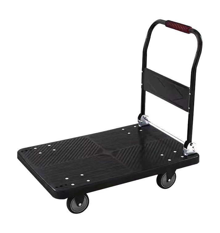 Black trolley high quality 4 wheel hand cart plastic folding platform trolley 300kg