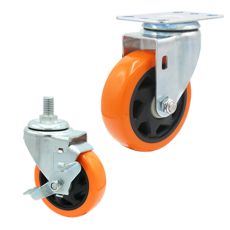 Medium duty 100mm pu swivel caster and wheel 4 inch locking casters with brake