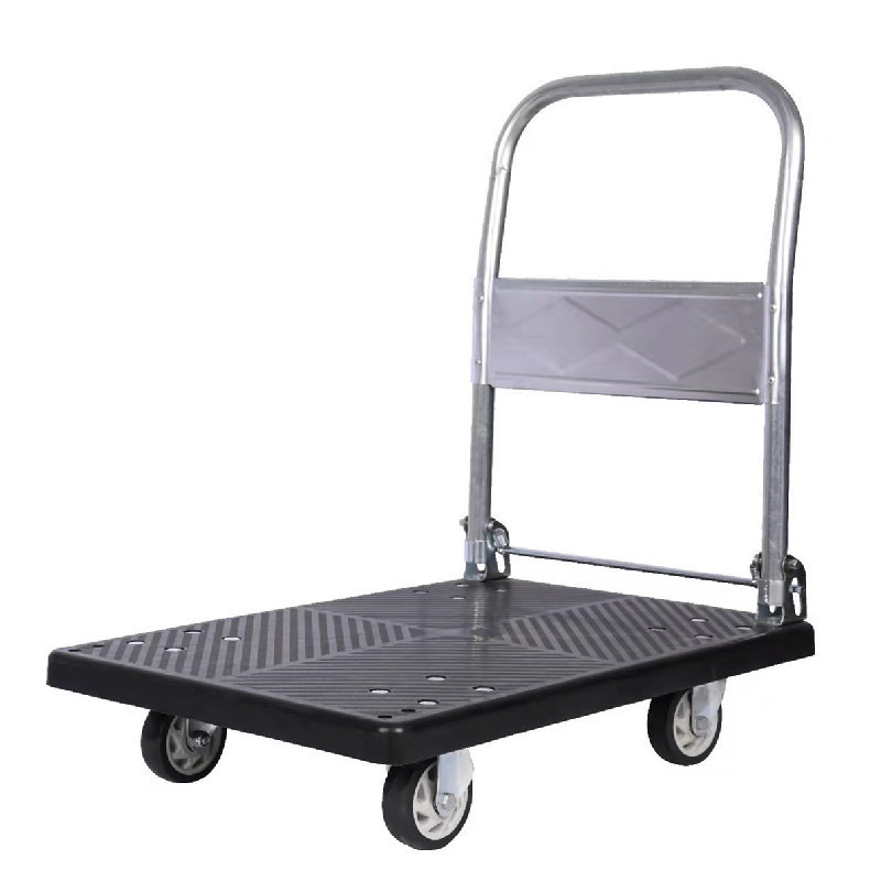 Black trolley high quality 4 wheel hand cart plastic folding platform trolley 300kg