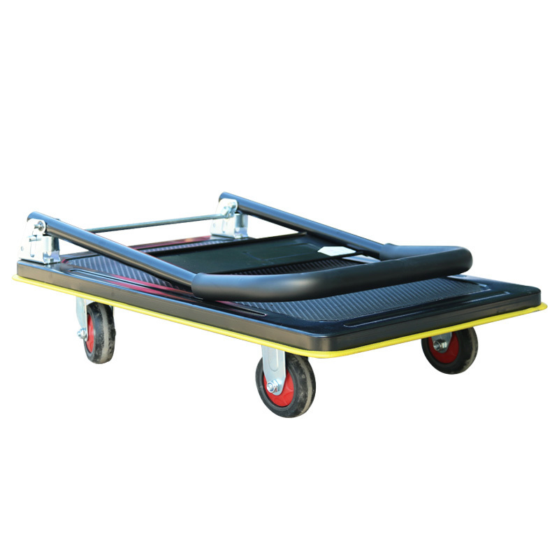 Black heavy duty foldable steel warehouse hand platform truck trolley 300kg