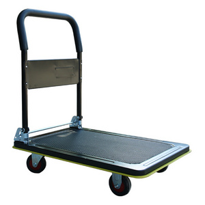 Black heavy duty foldable steel warehouse hand platform truck trolley 300kg