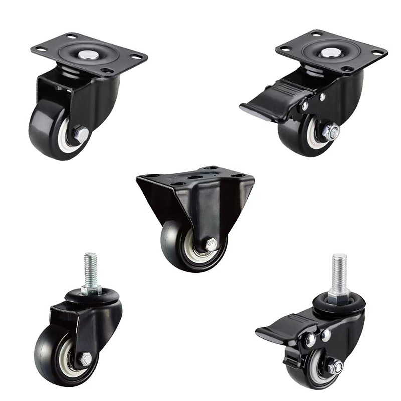 1.5 inch 2 inch swivel caster wheels locking casters black heavy duty m8 20mm threaded stem caster