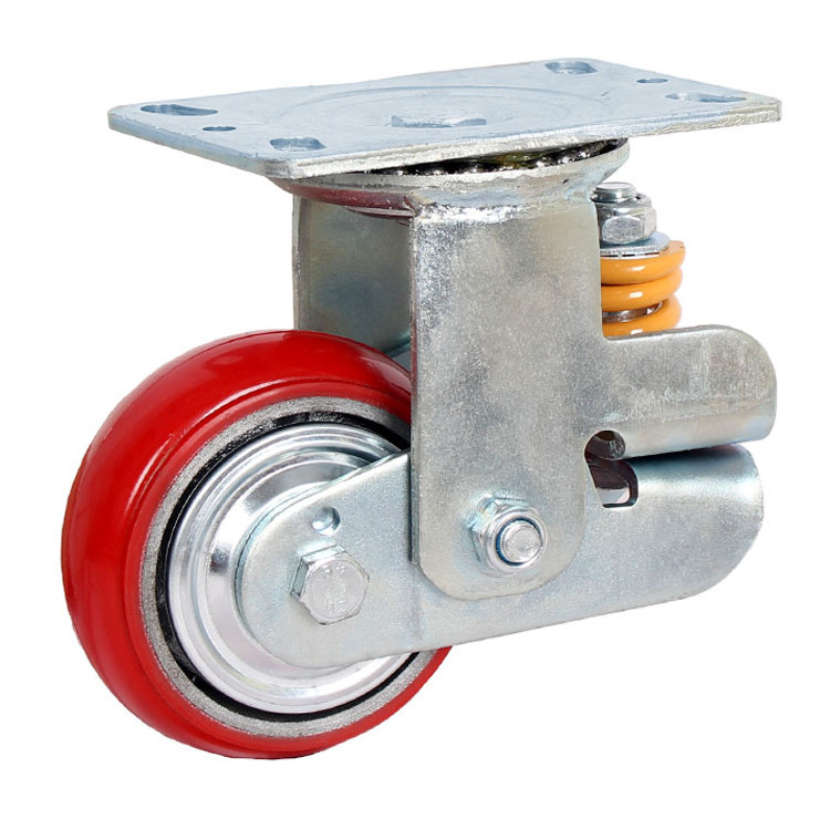 5 inch rigid plate industrial red pu heavy duty cast iron caster wheels 500kg load capacity swivel spring loaded casters