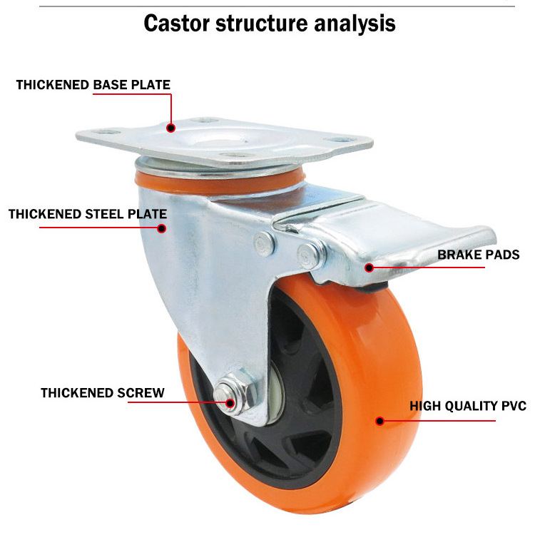 100mm rueda giratoria pvc orange blue black red castor 3 4 5 inch swivel heavy duty caster wheels