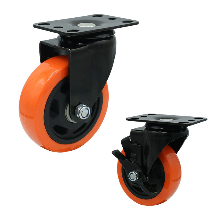 Medium duty 100mm pu swivel caster and wheel 4 inch locking casters with brake