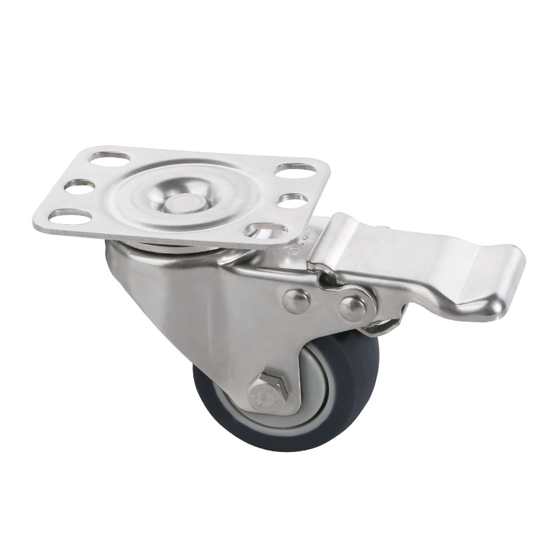 JP  2 inch stainless steel casters 3 inch flat universal casters with brakes TPR rubber casters mute pulleys trolley wheels