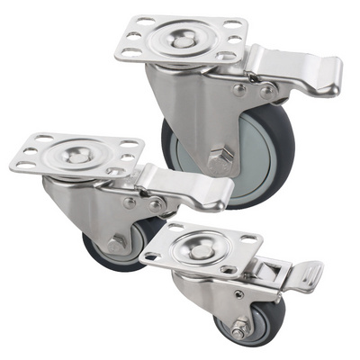 JP  2 inch stainless steel casters 3 inch flat universal casters with brakes TPR rubber casters mute pulleys trolley wheels