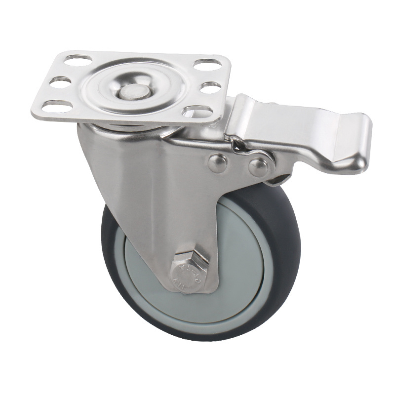 JP  2 inch stainless steel casters 3 inch flat universal casters with brakes TPR rubber casters mute pulleys trolley wheels