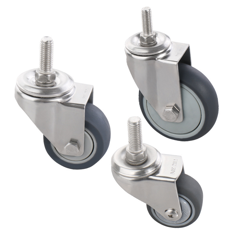 JP 2 inch 3 inch 304 stainless steel casters TPR mute rubber wheel medical universal casters medical wheel trolley wheels