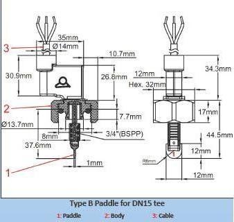 Type R1B  micro-switch contact water flow detection Paddle flow switches