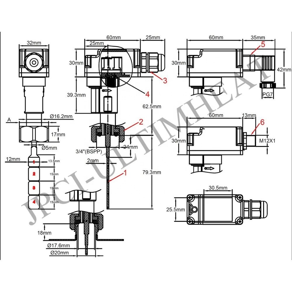 Type R1V reed switch contact;external brass body  Paddle flow switches