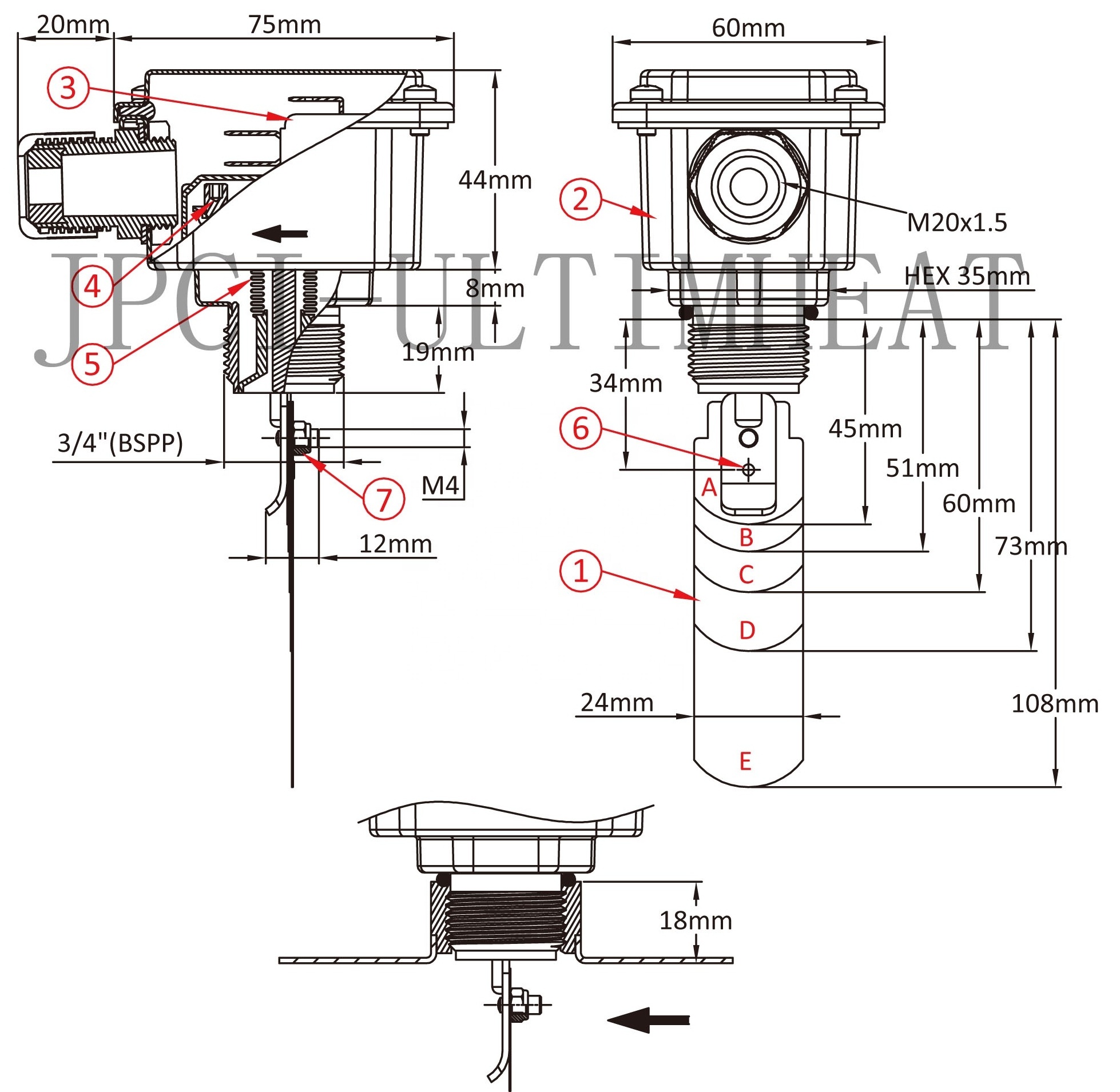 Type R15 , 16A snap action switch, 3/4 inch male thread All stainless steel paddle flow switch