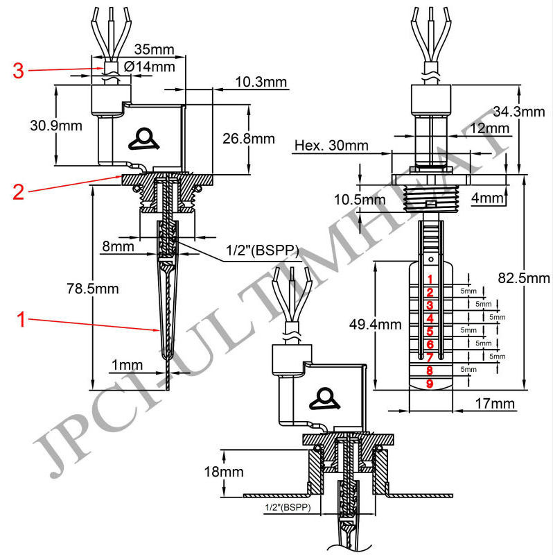 Type R1D Paddle flow switches, micro-switch contact 1/2 BSPP male thread