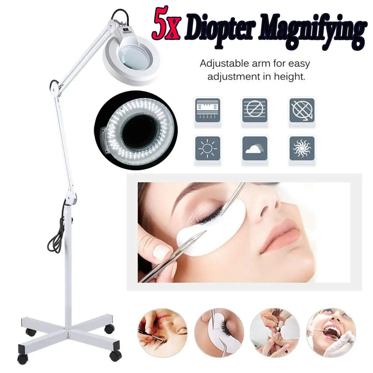 Beauty Skincare Eyelash Extension Aesthetics Salon Magnifier Glass Lamp Led Light with 5X 8X 10X Floor Magnifying Glass