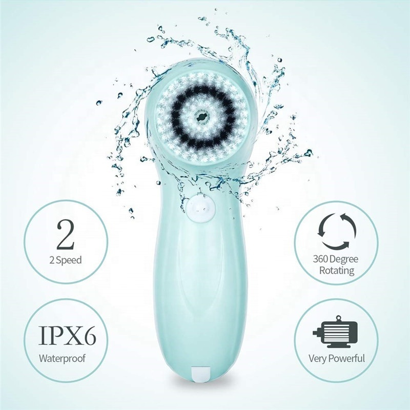 Electric USB Rechargeable Cepillo Face Facial Brush 3 Brush Heads Rotating Waterproof Cleansing Exfoliator Brush Set