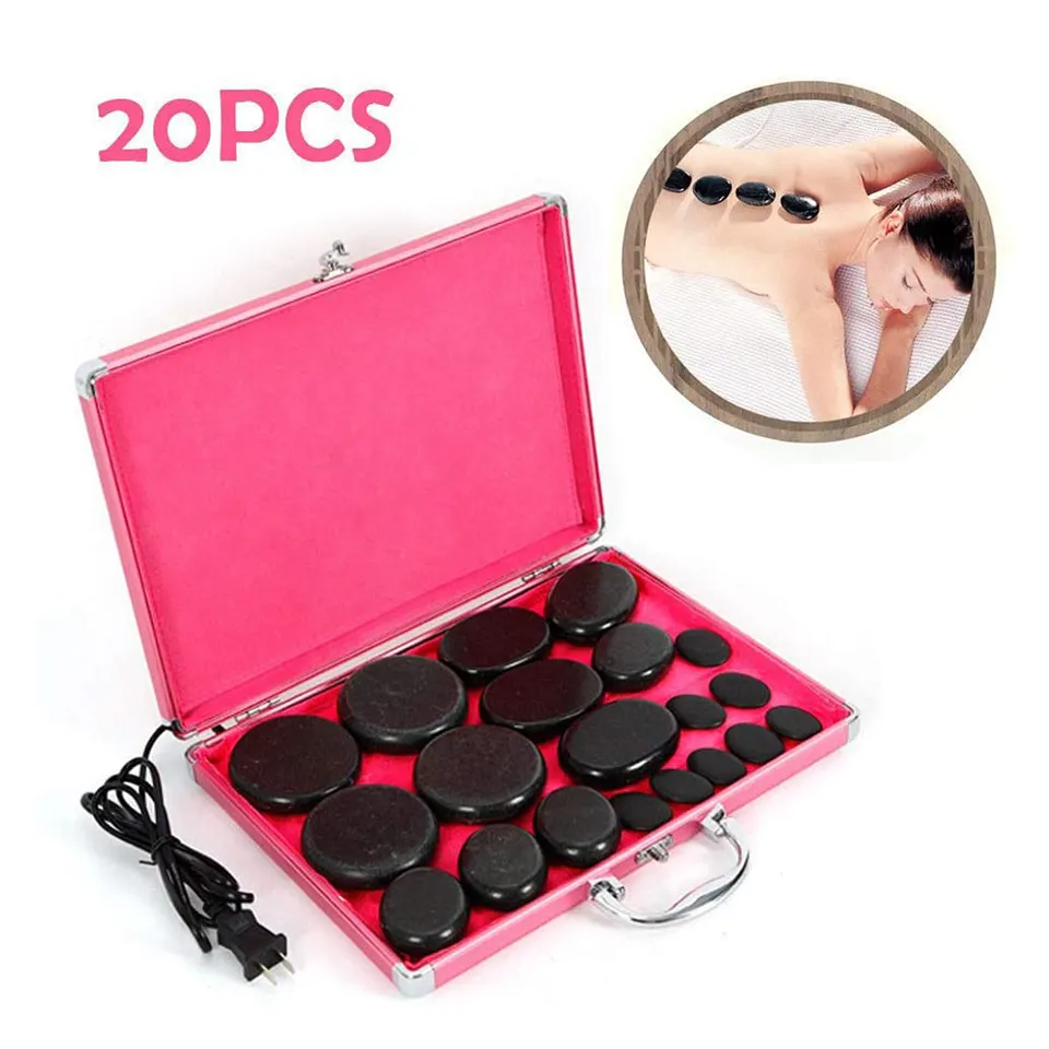 Beauty salon spa natural energy hot stone heater massage warmer set aluminum heating box with 20pcs stones