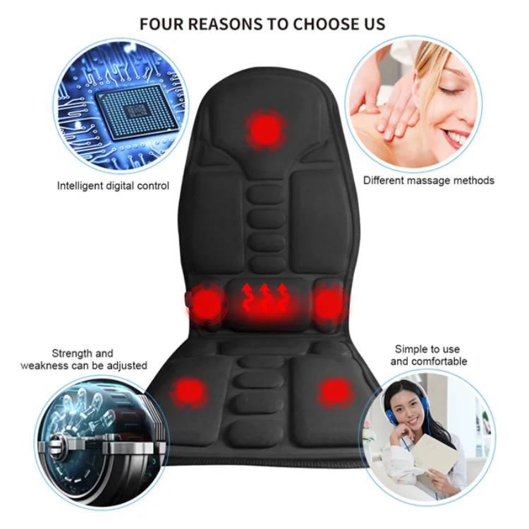 24W Electric Heating Vibration Waist Massage Seat Back Full Body Car Massager Chair Cushion For Back Pain Relief Relaxing