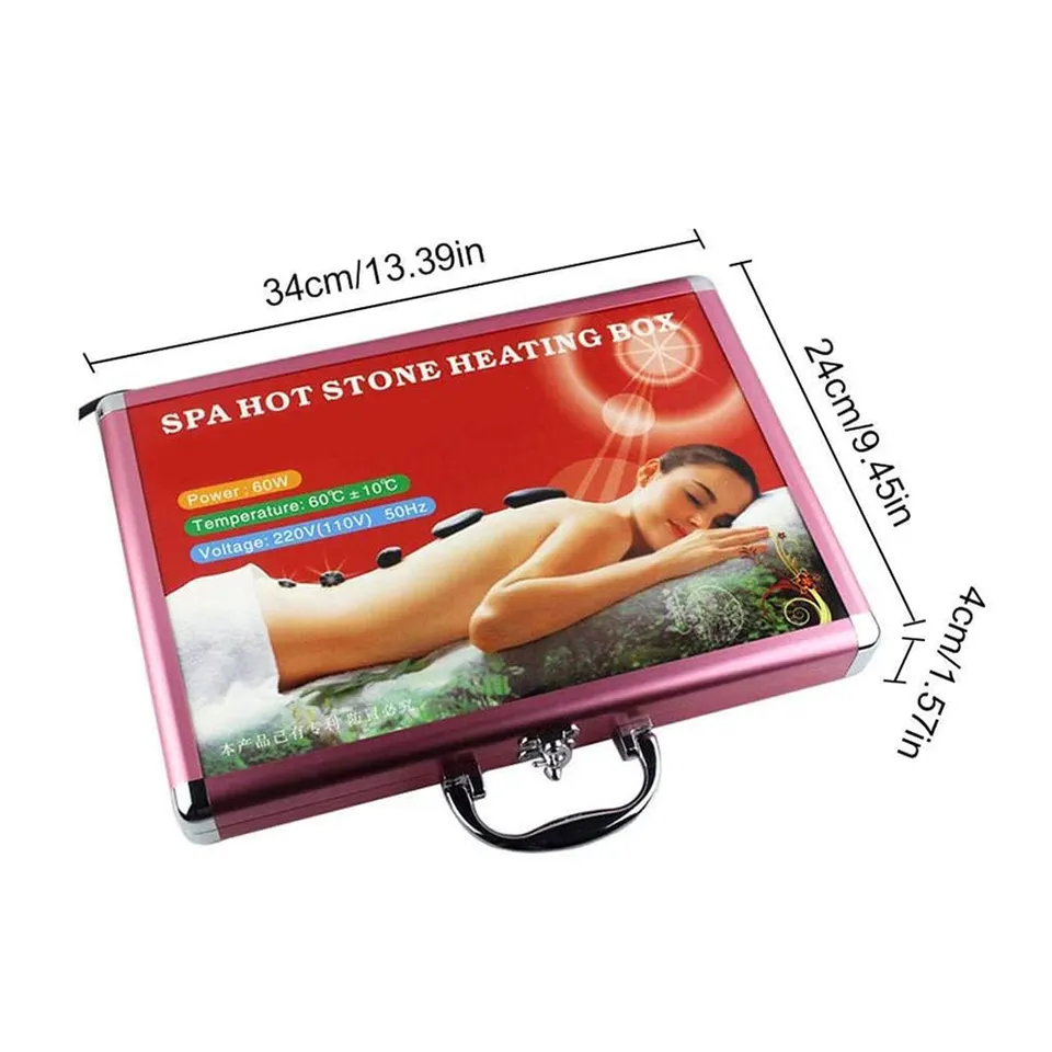 Beauty salon spa natural energy hot stone heater massage warmer set aluminum heating box with 20pcs stones