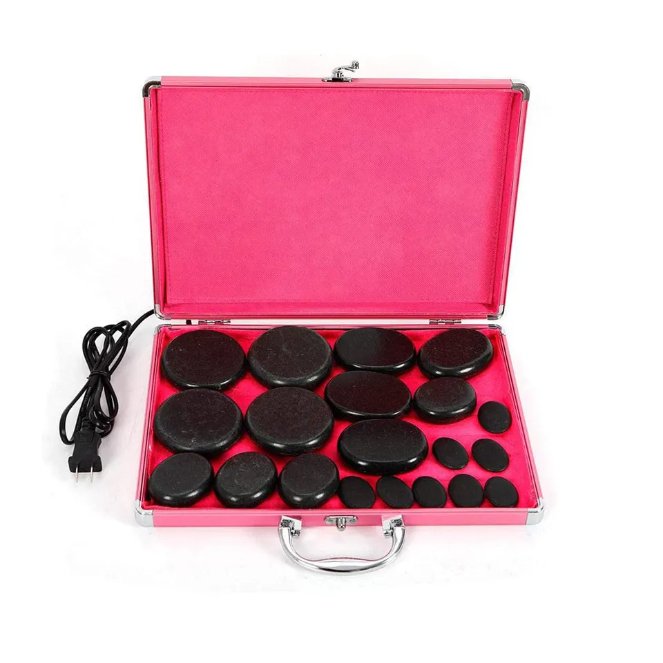 Beauty salon spa natural energy hot stone heater massage warmer set aluminum heating box with 20pcs stones