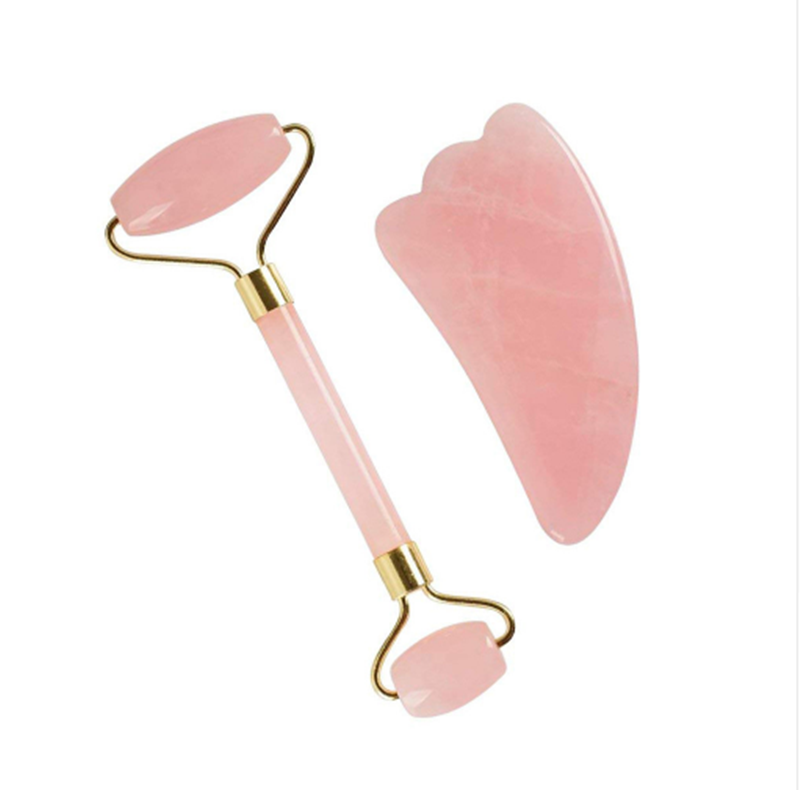 2023 OEM Anti Aging Jade Stone Massage Set Gua Sha Rose Quartz Jade Face Roller with Box