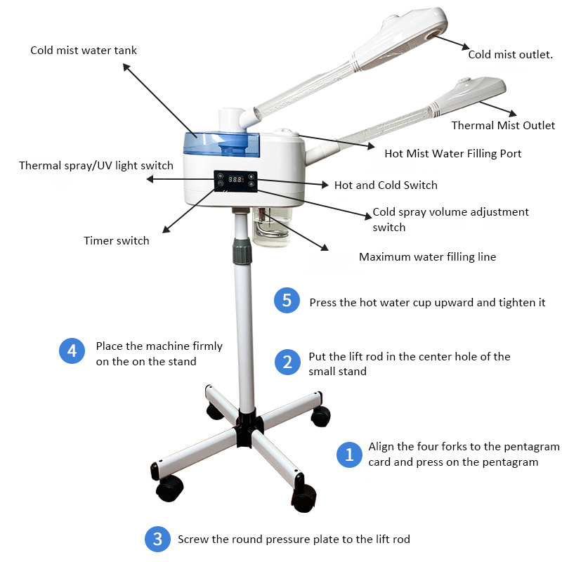 2 in 1 Thermal Medical Hot And Cold Spray with LCD Display Ring Light For Salon Sauna Vapor Ozone Vaporizer Facial Steamer