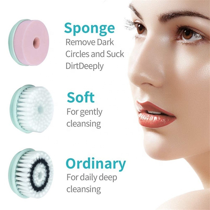 Electric USB Rechargeable Cepillo Face Facial Brush 3 Brush Heads Rotating Waterproof Cleansing Exfoliator Brush Set