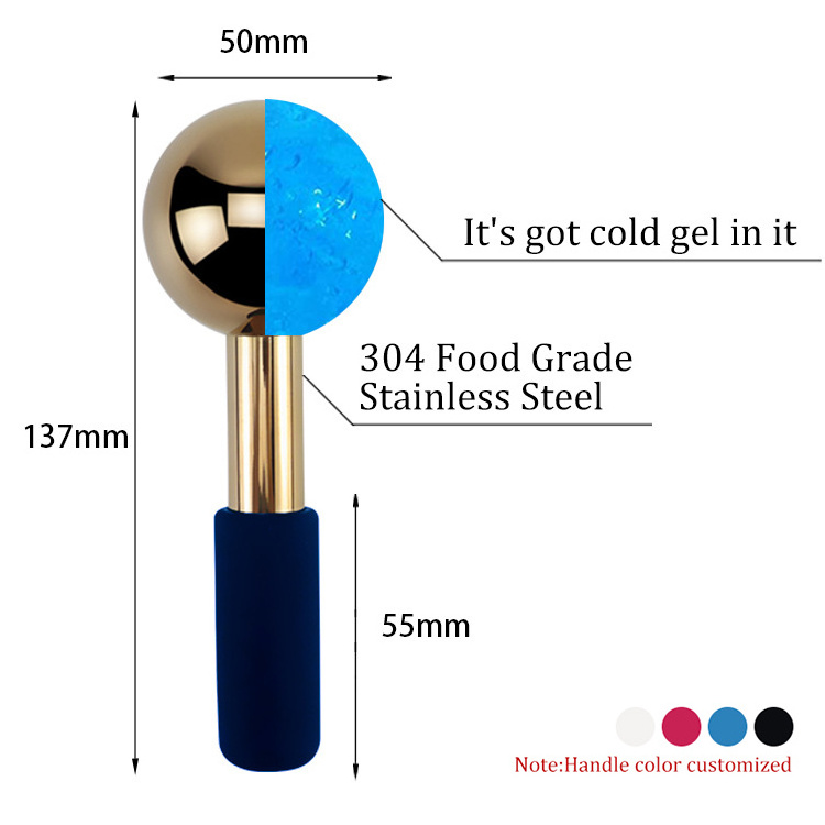 Handheld magic cryo stick facial ice globes for face cryo freeze cooling cold roller gold stainless steel ice globe massage tool