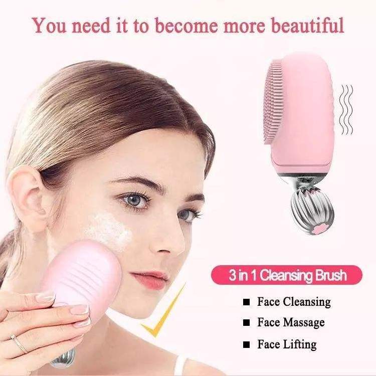 Facial cleansing brush with massage vibration electric face cleaner  roller brush massager