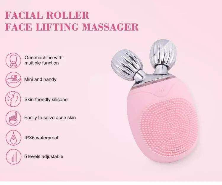 Facial cleansing brush with massage vibration electric face cleaner  roller brush massager