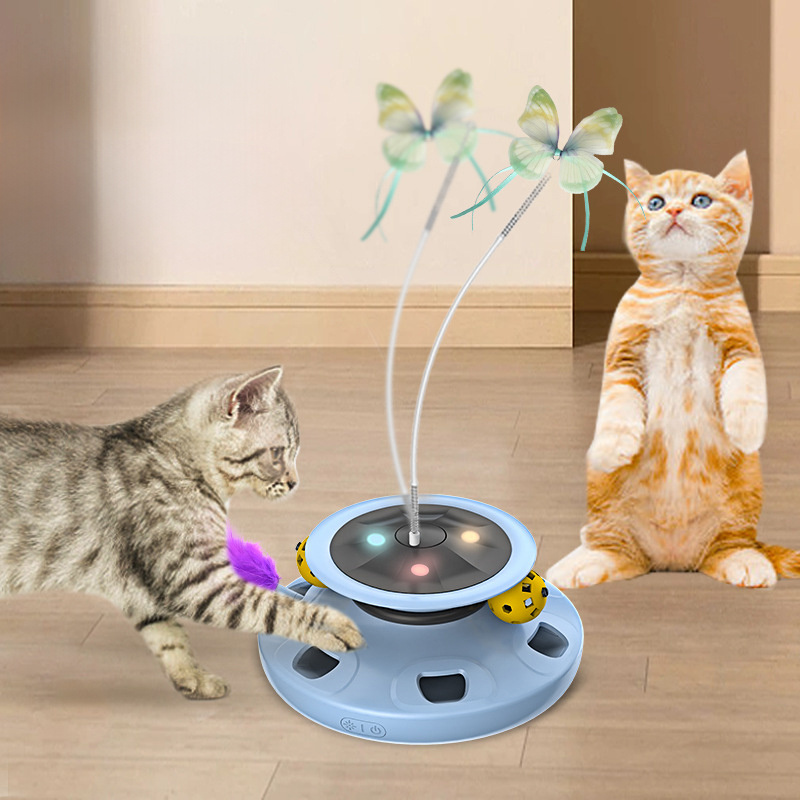 Cat toys self-hilarious deboredom artifact electric smart cat teasing toy turntable butterfly cat teasing stick