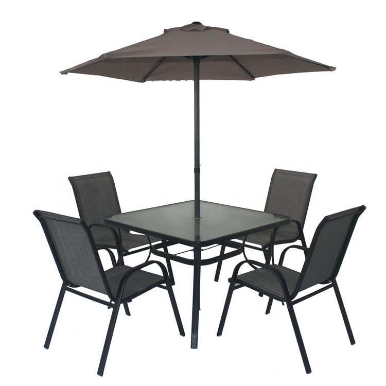 6 PCs Set Outdoor Bisto Garden Furniture Fold Chair and Round tempered Table With Patio Umbrella