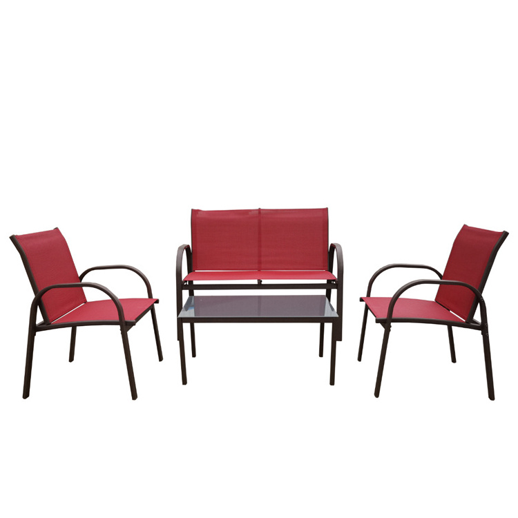 4 Pieces Patio Garden Bistro Outdoor Furniture Conversation Sets with Glass Coffee Table