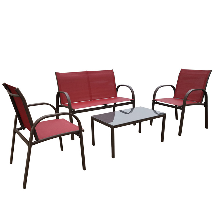 4 Pieces Patio Garden Bistro Outdoor Furniture Conversation Sets with Glass Coffee Table