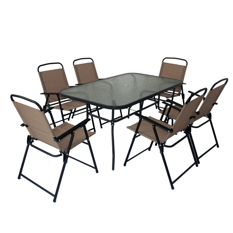 best selling  8pcs Patio Garden Set Furniture 6 Folding Chairs Rectangle Table with Patio Umbrella Patio Dining Set