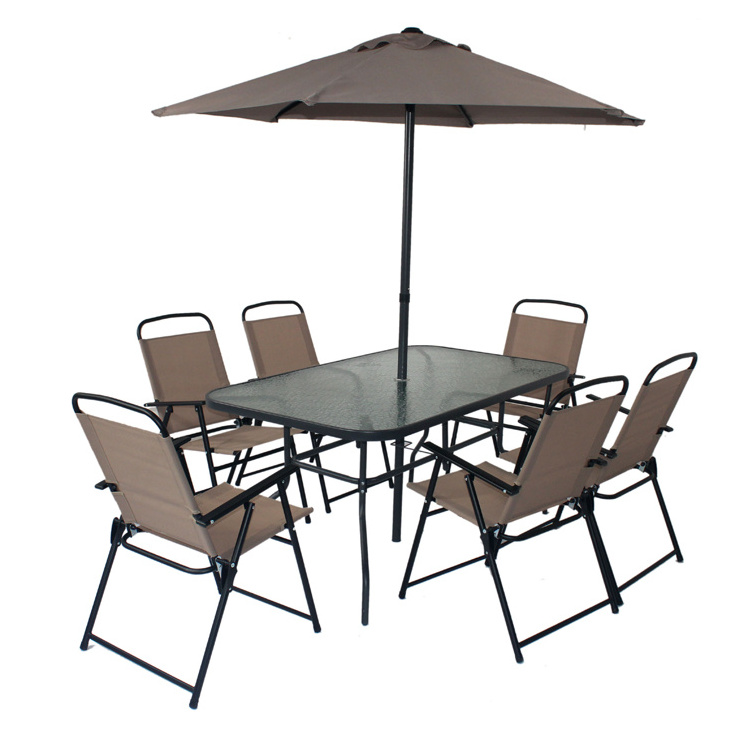 best selling  8pcs Patio Garden Set Furniture 6 Folding Chairs Rectangle Table with Patio Umbrella Patio Dining Set