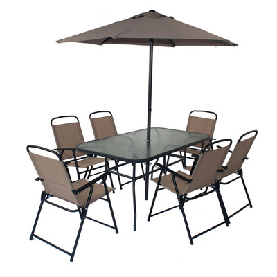 best selling  8pcs Patio Garden Set Furniture 6 Folding Chairs Rectangle Table with Patio Umbrella Patio Dining Set