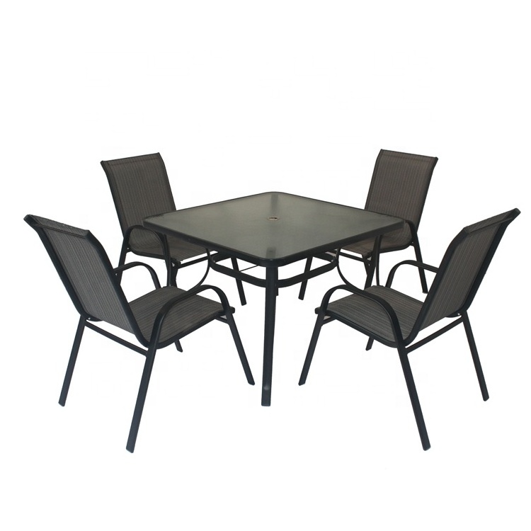 6 PCs Set Outdoor Bisto Garden Furniture Fold Chair and Round tempered Table With Patio Umbrella