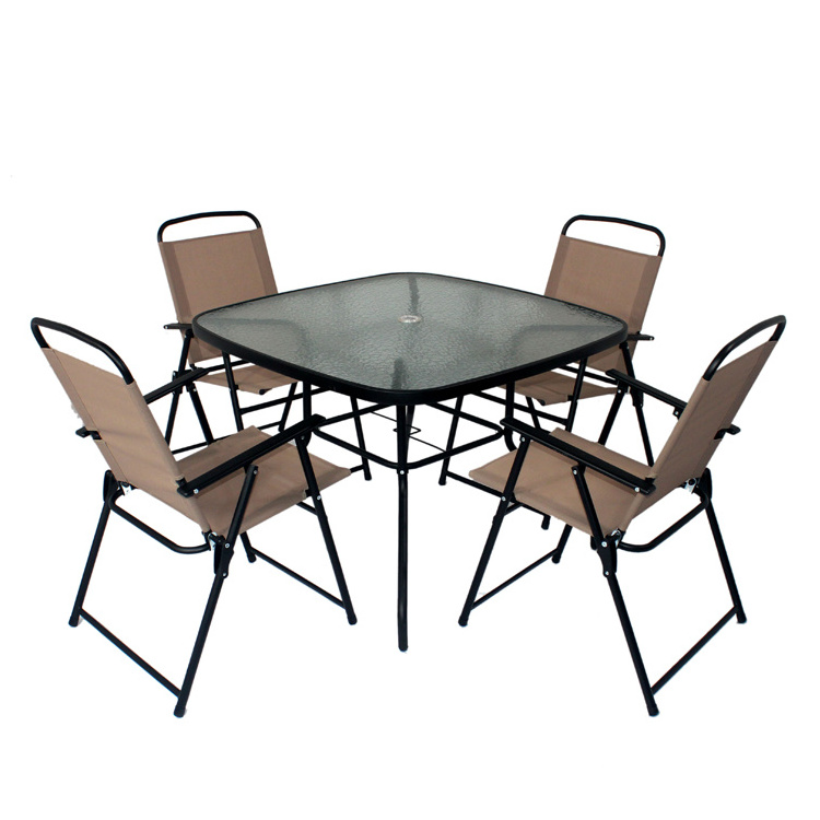 best selling  8pcs Patio Garden Set Furniture 6 Folding Chairs Rectangle Table with Patio Umbrella Patio Dining Set