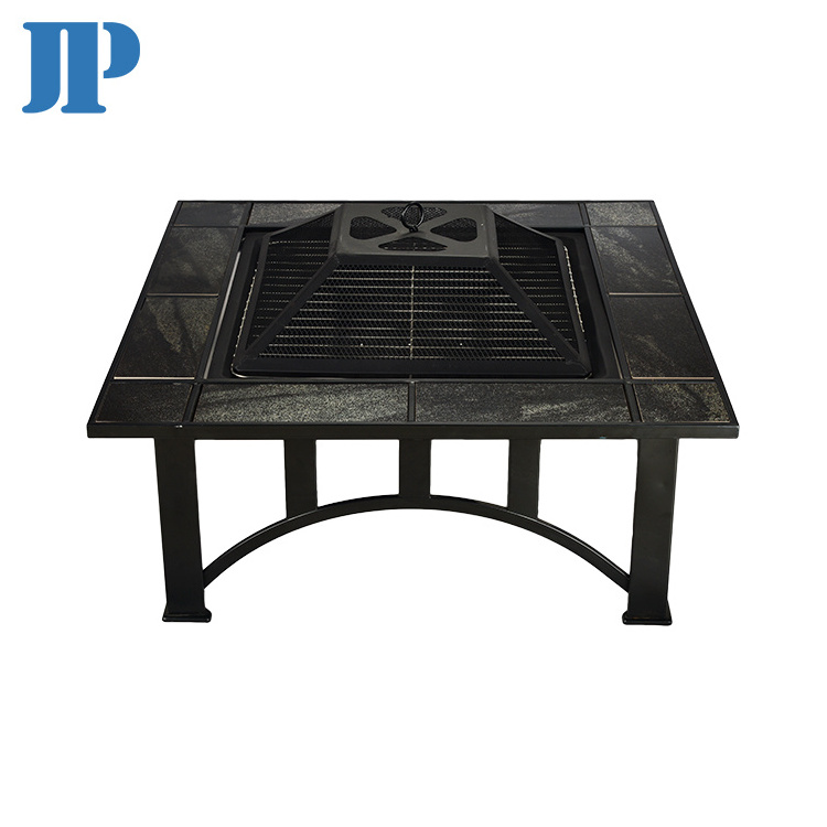 Patio and Garden Square Charcoal Fire Pit Coffee Table with Slate Weaving Table Top Decoration Outdoor Heating Wood Burning