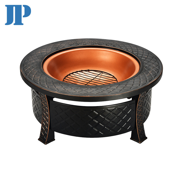 Outdoor Metal Firepit Round Table Fire Pits Outdoor Heating Wood Burning Steel with Powder Coated with Spark Screen 0.8-1mm