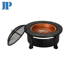 Outdoor Metal Firepit Round Table Fire Pits Outdoor Heating Wood Burning Steel with Powder Coated with Spark Screen 0.8-1mm