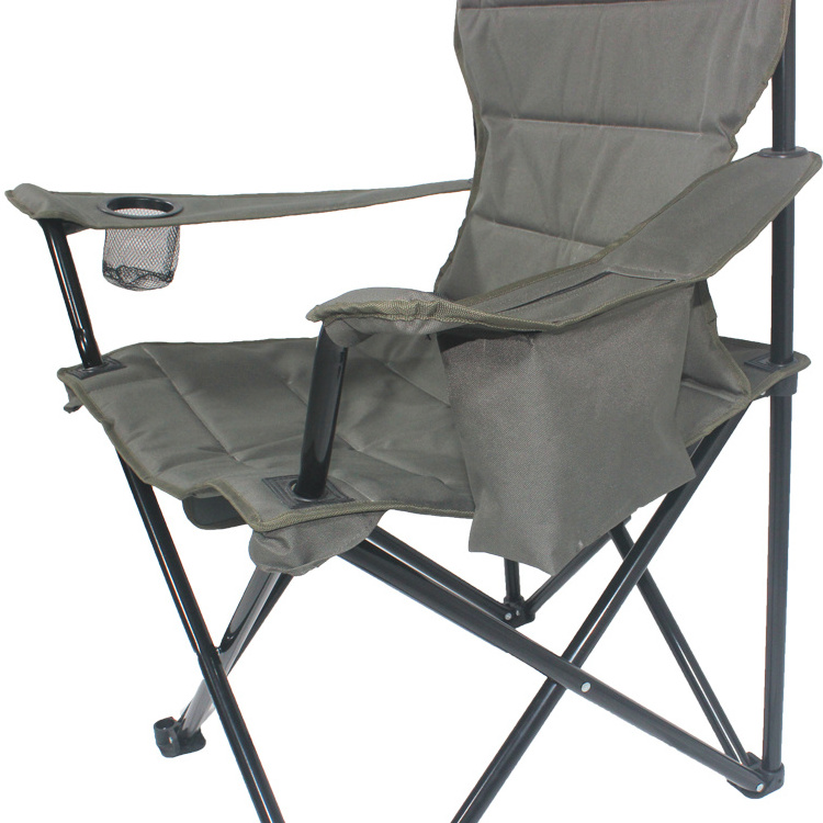 Fishing Arm Chair Camping with Cup Holder Padded Portable Lightweight Folding Garden Chair Outdoor Furniture Metal Steel Tube