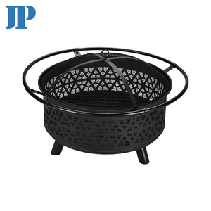 Wood Burning Patio Garden Backyard Firepit Outdoor furniture fire pit with Cooking BBQ Grill Grate, Mesh Lid and bowk