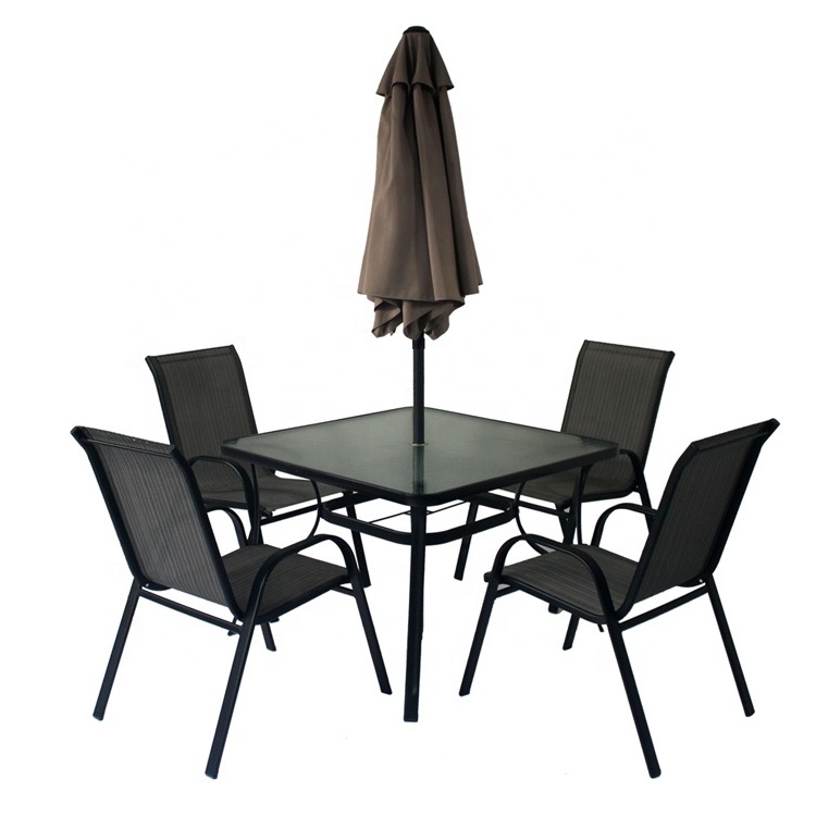 6 PCs Set Outdoor Bisto Garden Furniture Fold Chair and Round tempered Table With Patio Umbrella